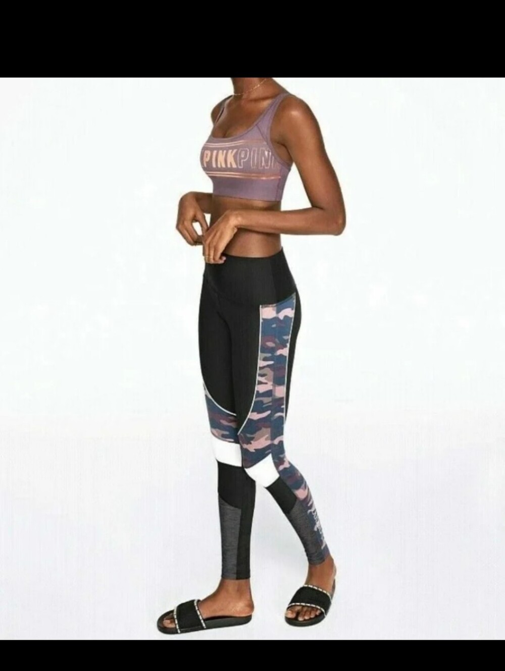 Victoria's Secret Pink Bling Ultimate High Waist Leggings Camo Black Pink XL